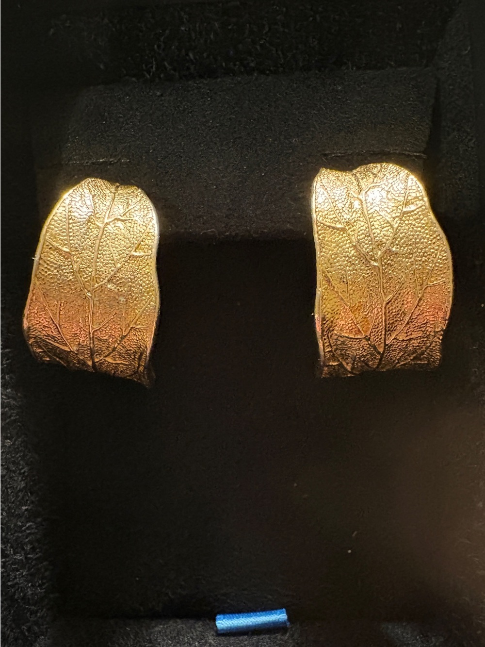 Vintage Goldette Gold Leaf-Embossed Pierced Hoop Earrings - Women Jewelry
